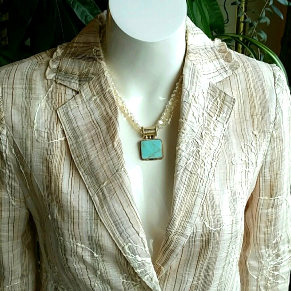 Blue Ice Ivory Embroidered Blazer Jacket Size 6 - Picture 2 of 9
